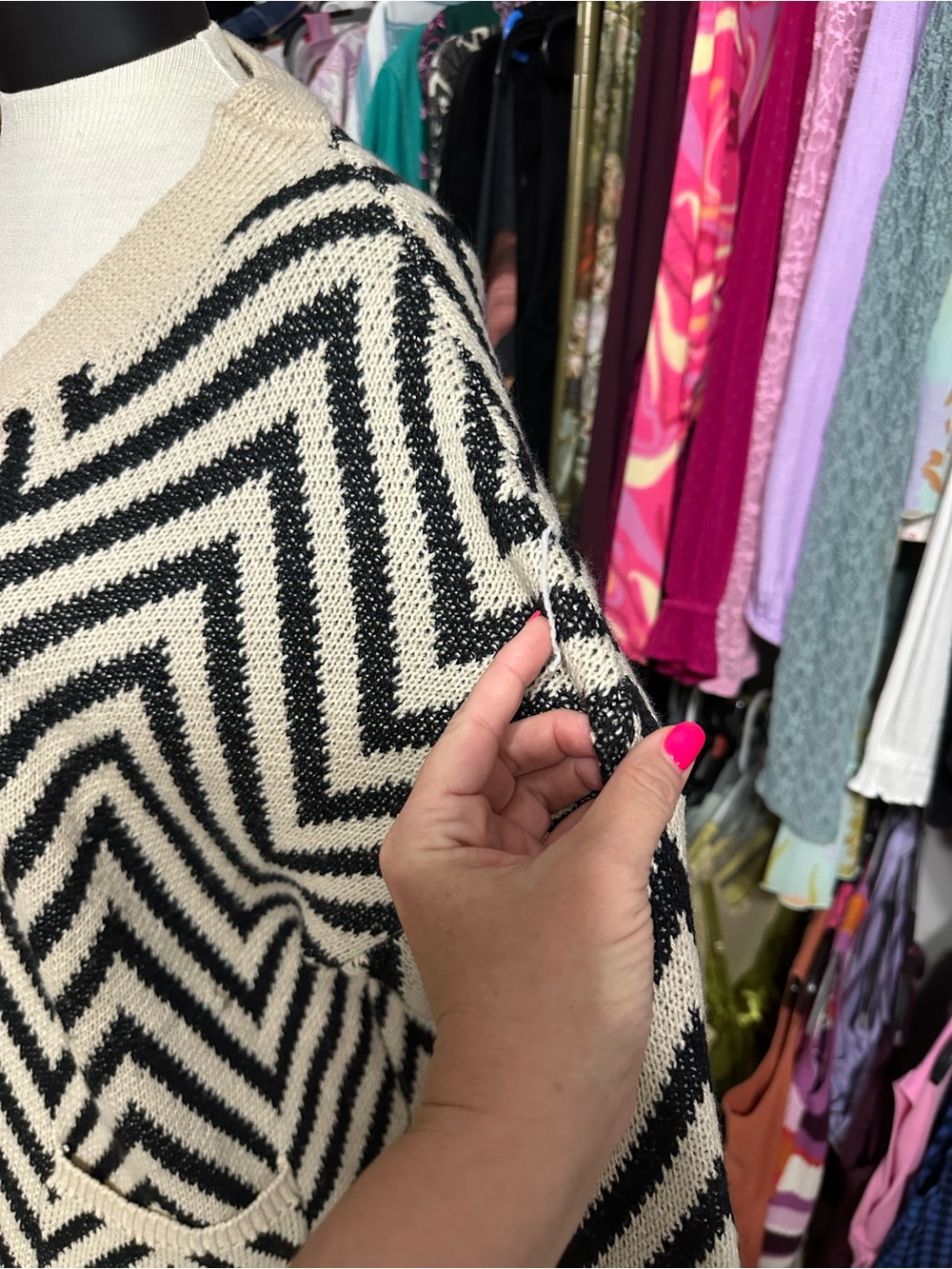 Nine West Beige Floral, Black Leopard & Cream Chevron Knit Cardigans - Picture 6 of 12